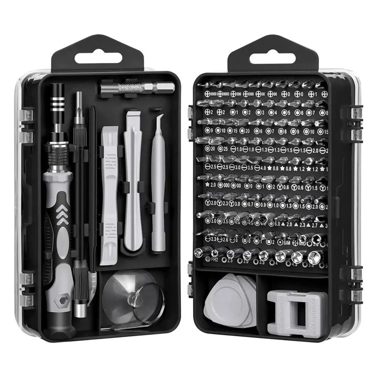 115 in 1 precision screwdriver set with magnetic bits, anti-rust metal, ergonomic handle, and storage case