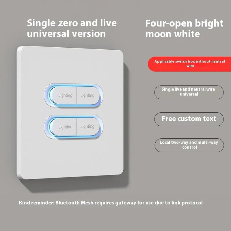 Smart switch with skin touch ambience light in Moon White finish Bluetooth Mesh dual multi-control