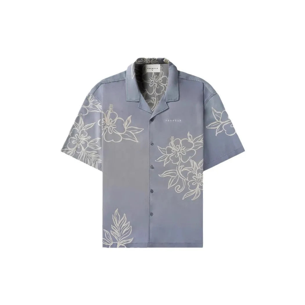 Men's printed casual short sleeve top with flower pattern in polyester elastic fabric