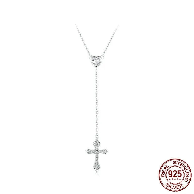 Women's simple V-neck Love cross pendant necklace made from 925 silver on an O-ring chain.