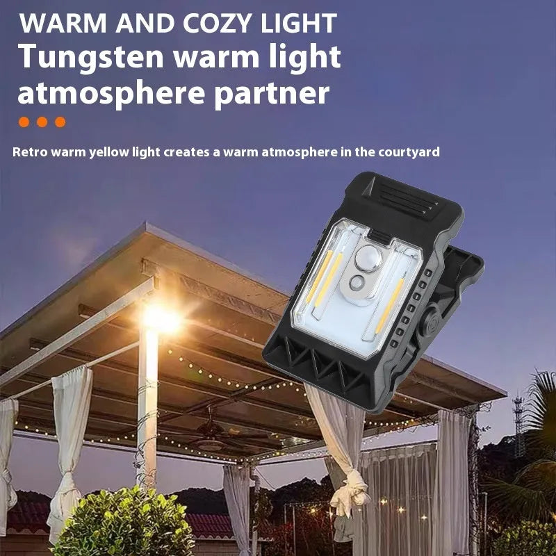 Compact black ABS clip lamp with motion sensor for automatic lighting in workshops.