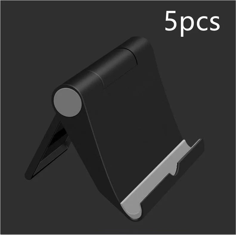 PE folding tablet and mobile phone stand in an adjustable open position on a desktop.