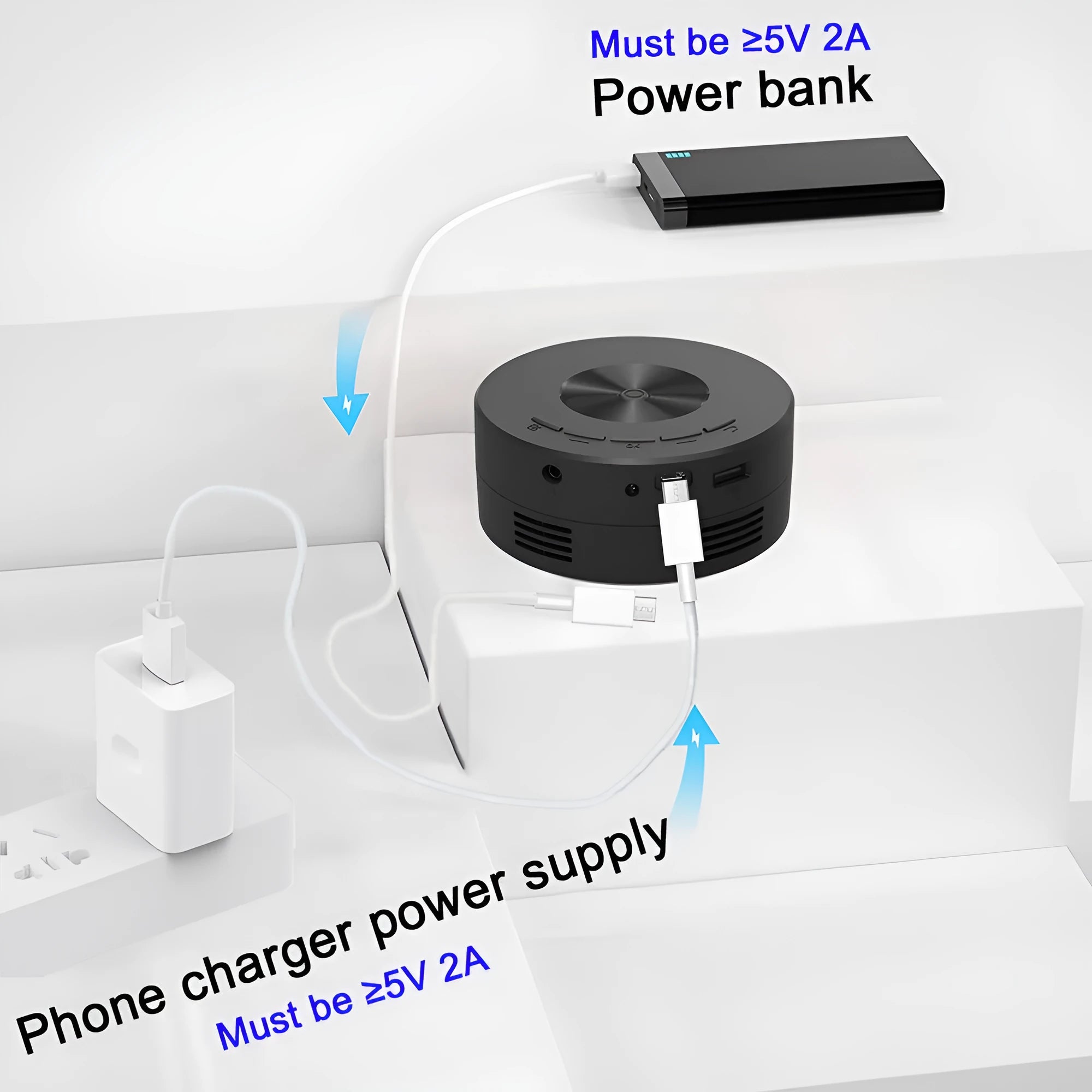 Black mini portable projector for mobile phones measuring 110mm with compact design for children's entertainment