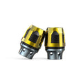 Pair of anodised aluminium alloy fork cups for vehicle front axle modification in choice of colours.