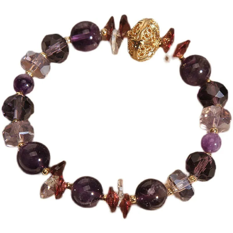Purple crystal bracelet with pumpkin beads and wind chime lucky charms for women