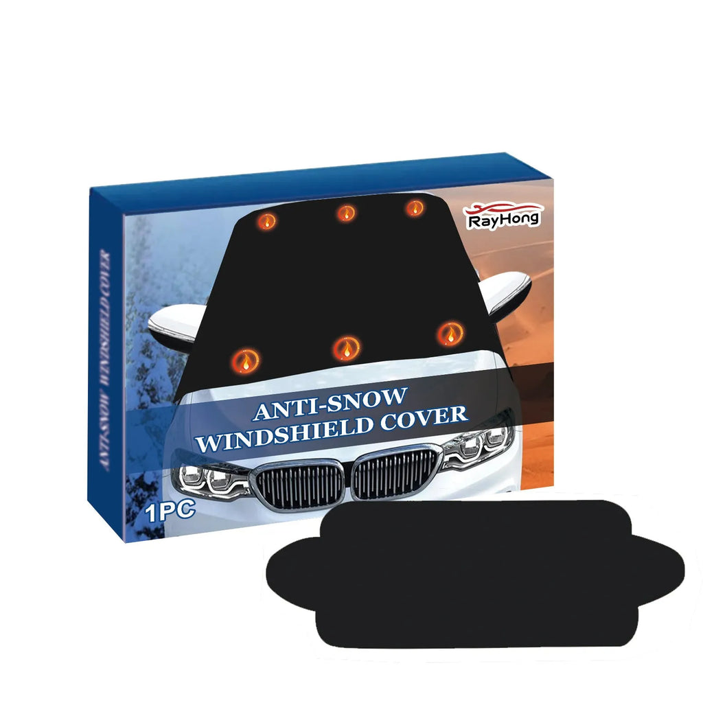 Black thickened snow-proof car cover on a car window for winter protection