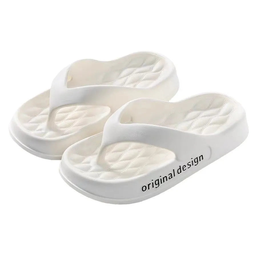 Men's EVA flip flops in various colours on a beach background