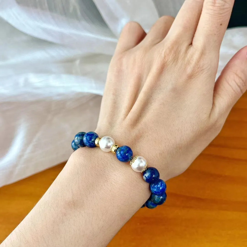 Chinese style retro lapis lazuli bracelet with natural green colour and gold stone decorative details