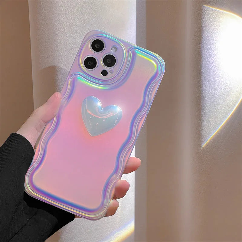 Super Fairy Laser Heart 3D silicone mobile phone case with laser love design for iPhone