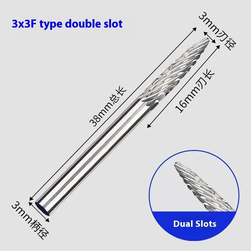 Tungsten steel alloy rotary file with F-shaped cutter for grinding engraving and milling applications