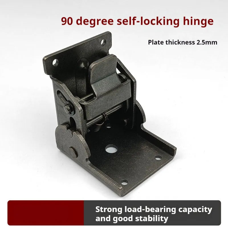 Metal self-locking folding hinge for furniture cabinets and wardrobes in various electroplated finishes.