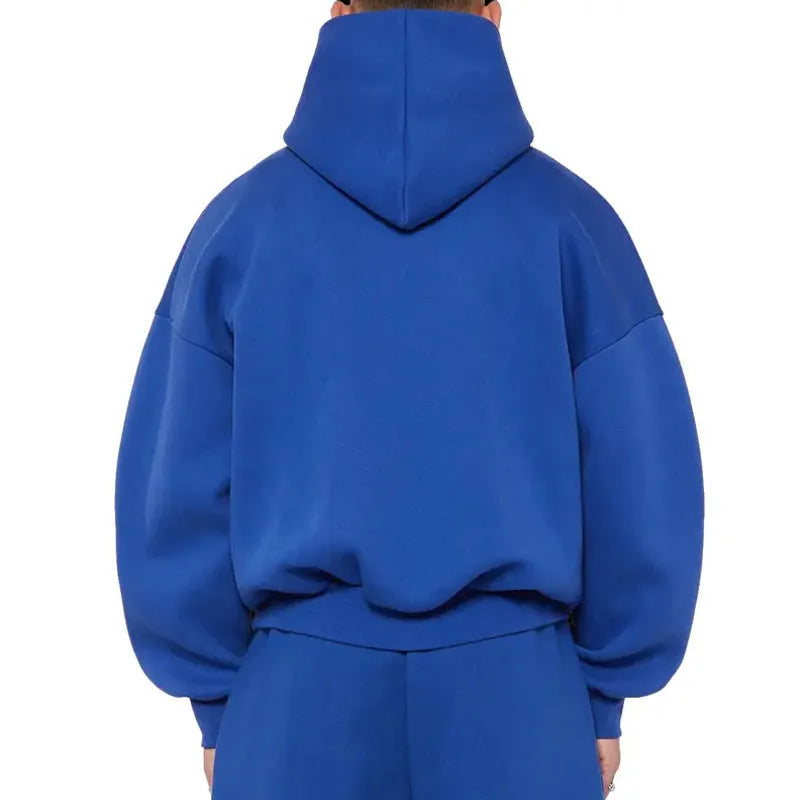 Men's fleece-lined cotton pullover hoodie sweater with wool lining in solid colour options