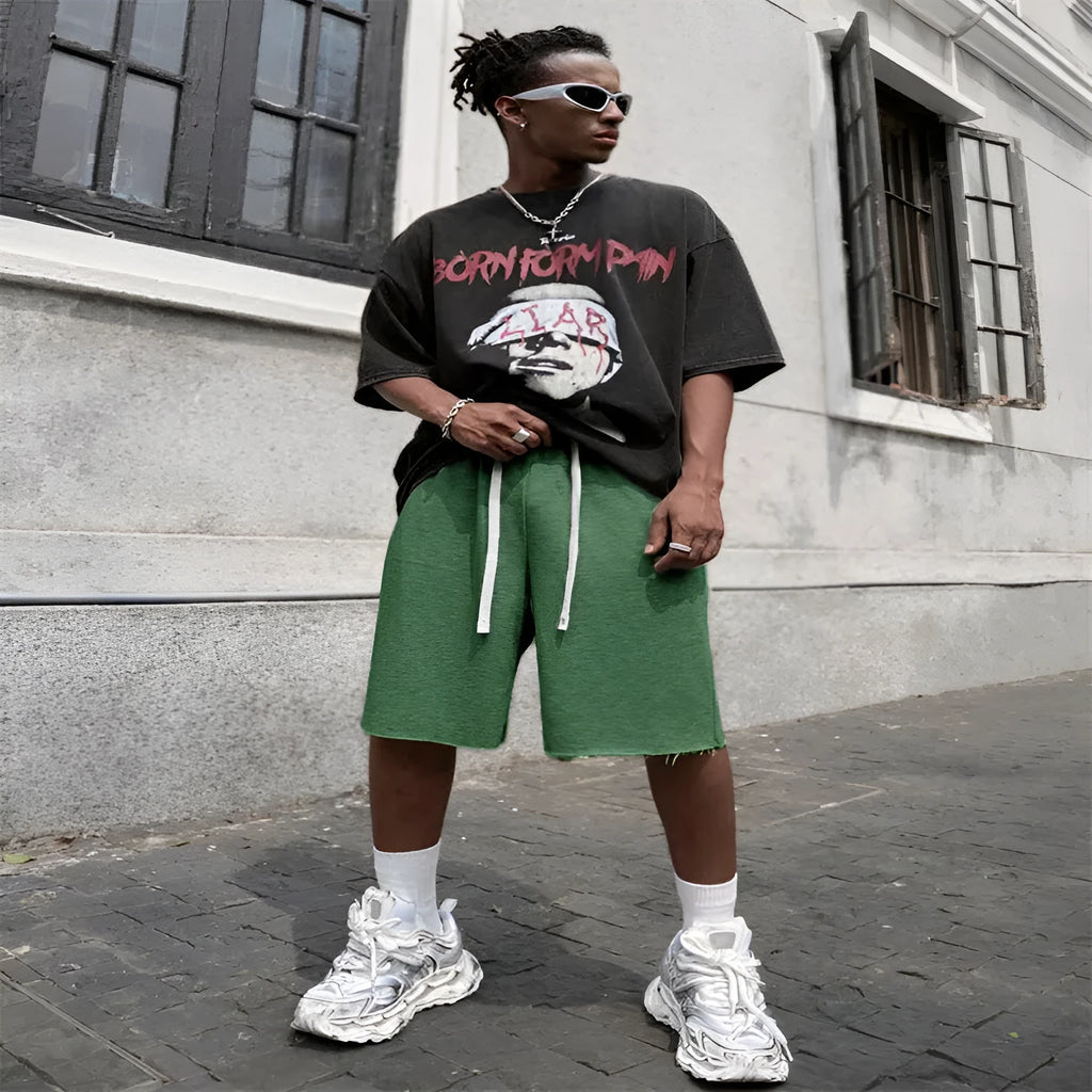 Men's straight leg polyester trousers in black, light grey, or green for sports and streetwear