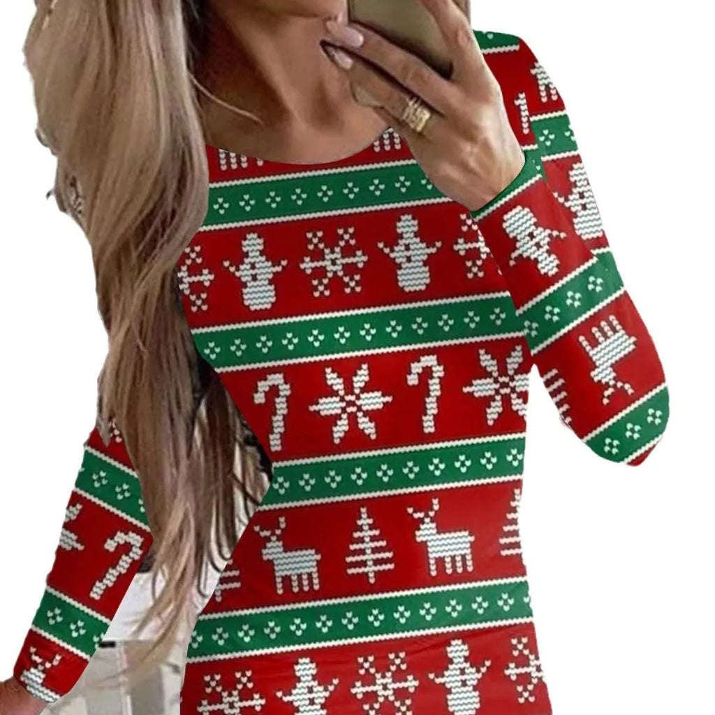Women's Christmas dress with animal pattern print and floral colours in mid-waist hip skirt silhouette