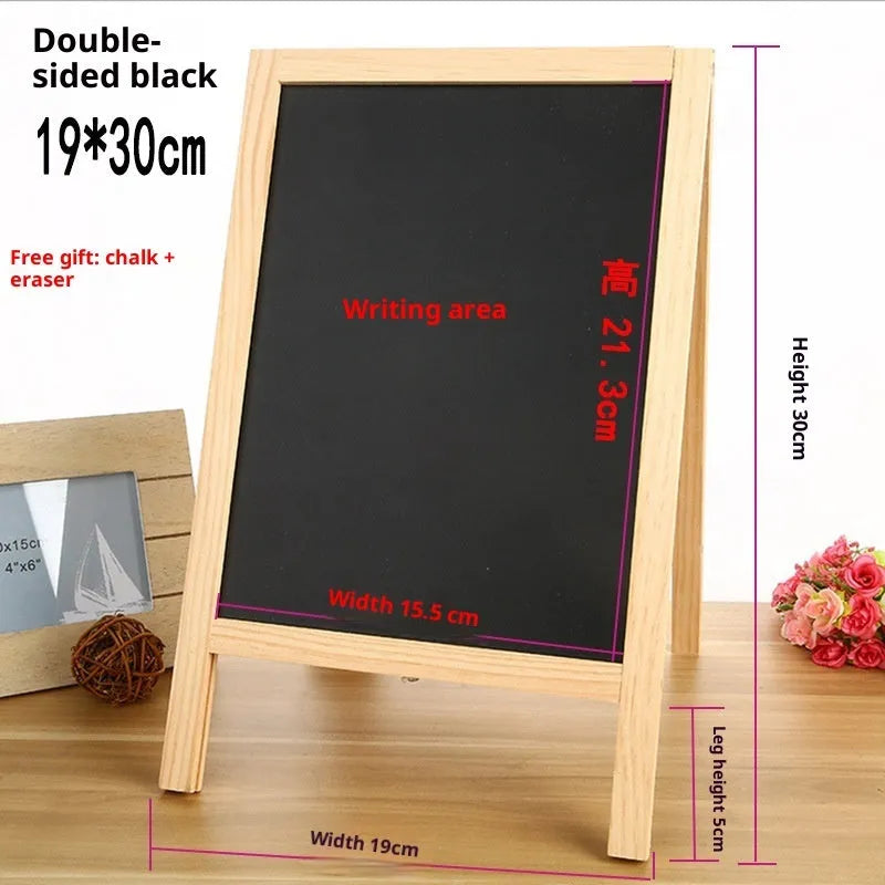 A-shaped double-sided wooden easel with 20 x 30cm blackboard in natural wood colour