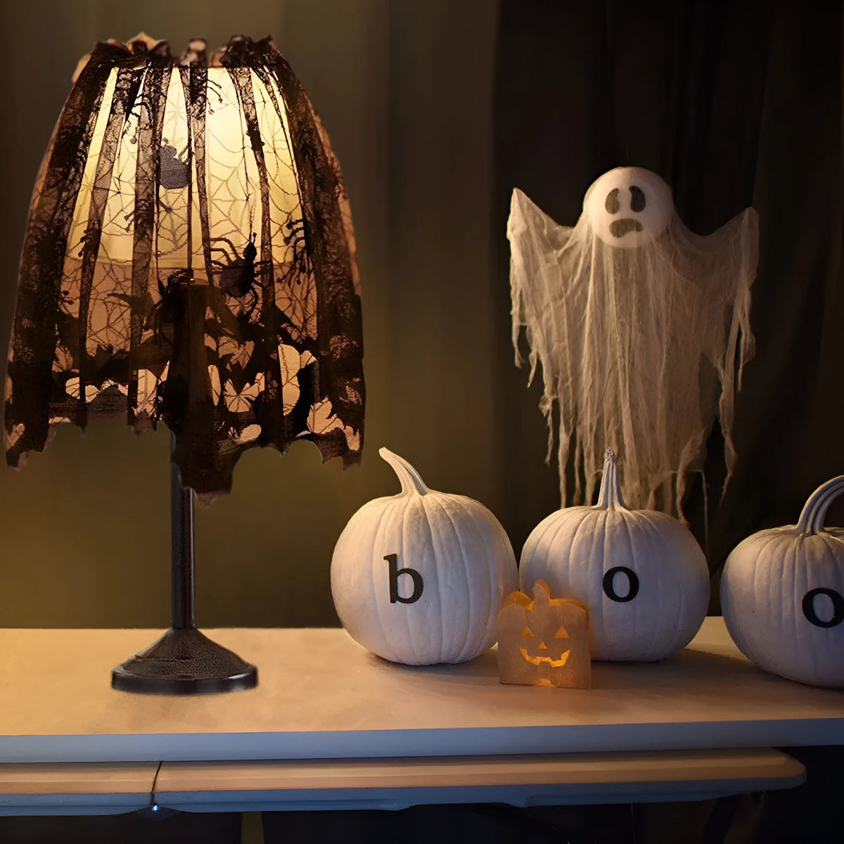Halloween lampshade black lace spider mesh tablecloth, rectangular polyester cover, 50 x 152cm