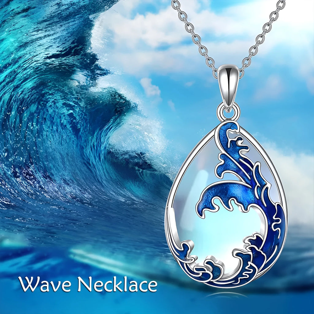 Moonstone blue heart pendant alloy necklace for women.