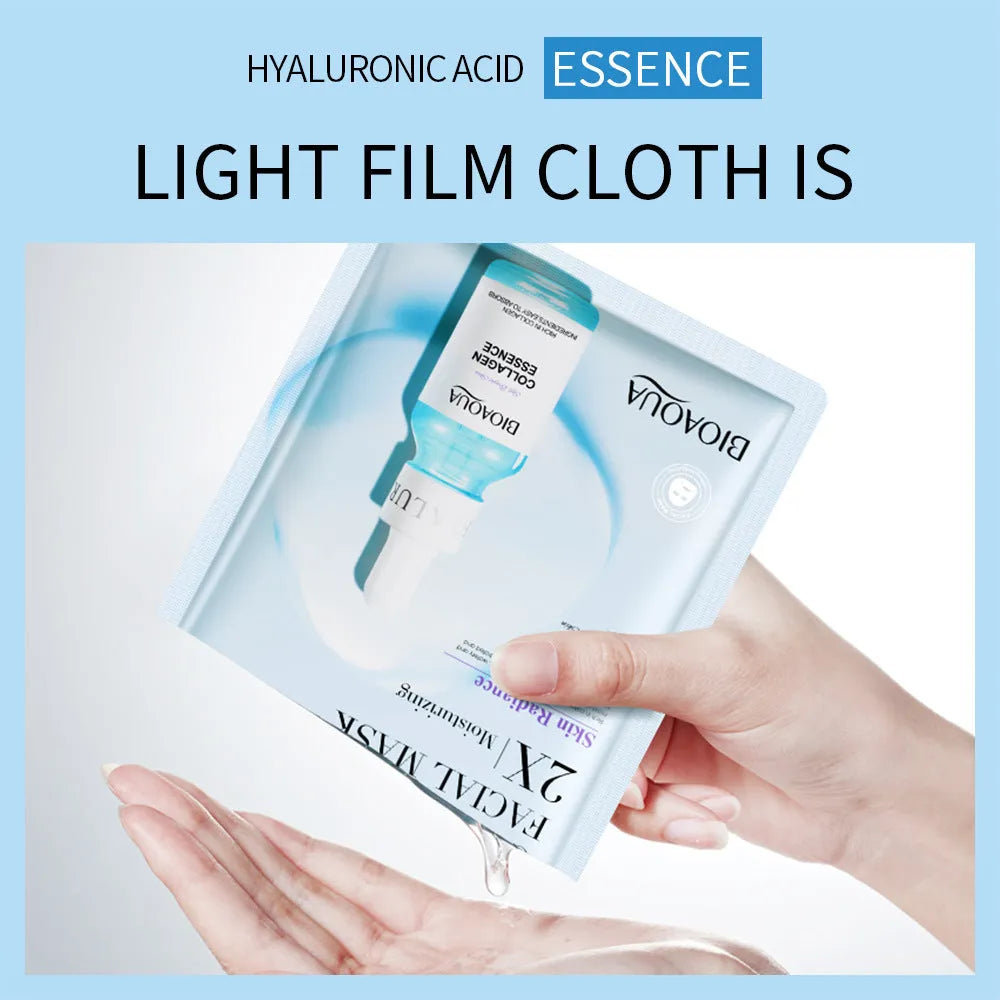 Collagen face mask sheet mask with hyaluronic acid 30g in white packet for moisturising and firming skin