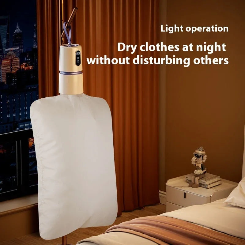 White cylindrical mini air dryer, 85x85x166mm, PTC under 500W, with drying bag