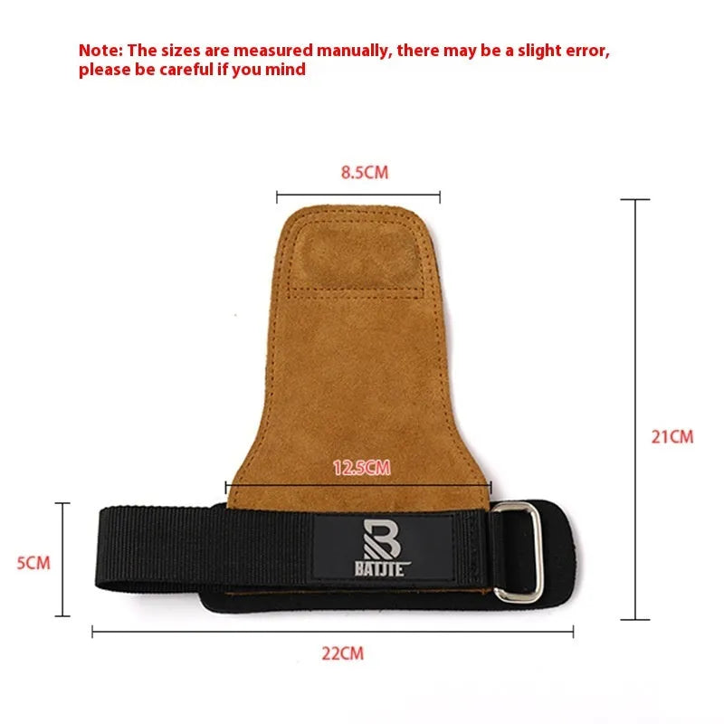 A pair of brown neoprene grip strength bands or wrist protectors for fitness training.