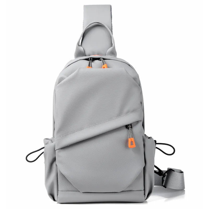 Mens black casual crossbody bag with single shoulder strap, made from waterproof polyester