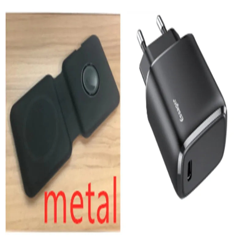 White foldable magnetic wireless charging dock showing two charging surfaces on a desk.