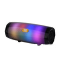 Portable Bluetooth speaker with coloured LED light in a black PU leather case.