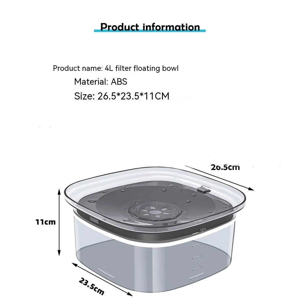 Transparent large dog water bowl with floating disc showing visible water level