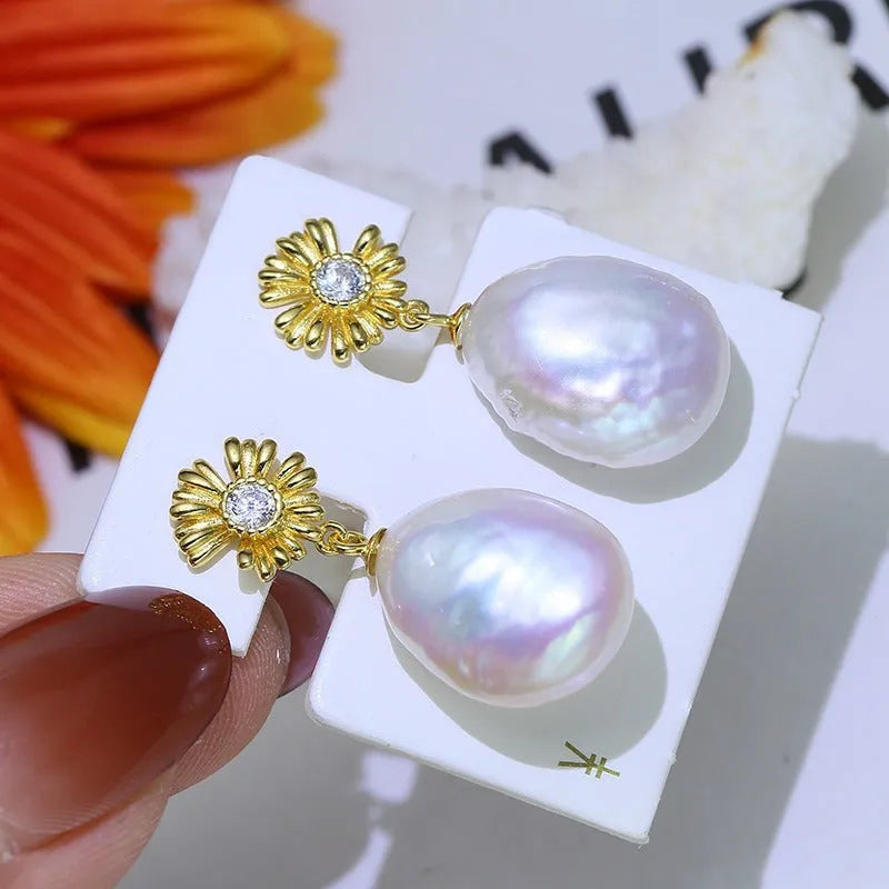 S925 sterling silver Baroque floral earrings with a silver ring holder in gold and silver colour options.