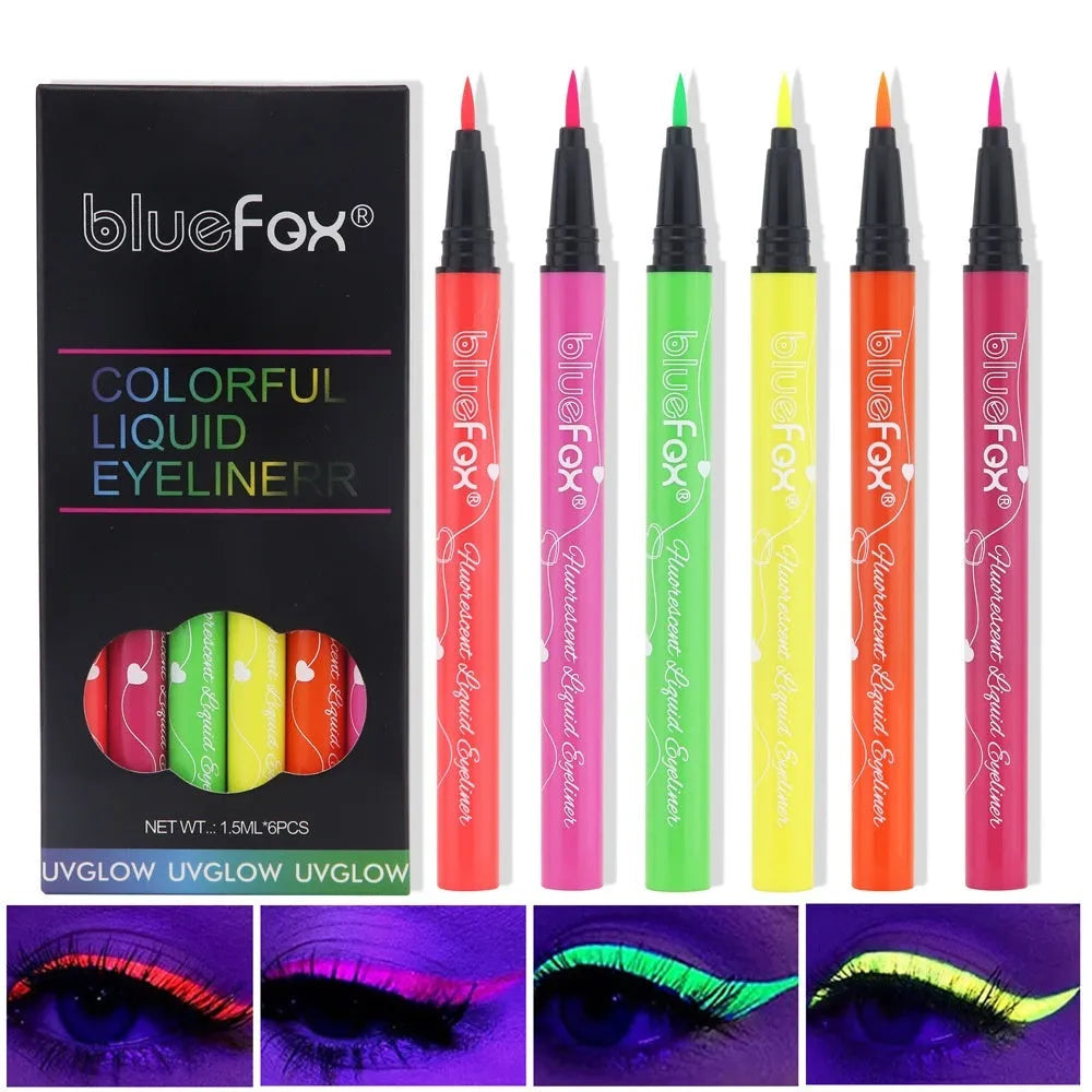 Fluorescent liquid eyeliner set of 6 pens in assorted colours with waterproof matte finish