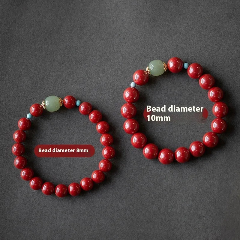 Purple Gold Sand geometric bracelet with cinnabar and Hetian jade beads in unisex cartoon style.