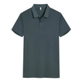 A young-style, short sleeve work shirt in cool silk cotton fabric on a hanger.