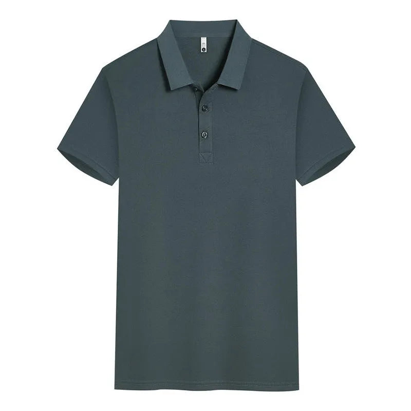 A young-style, short sleeve work shirt in cool silk cotton fabric on a hanger.
