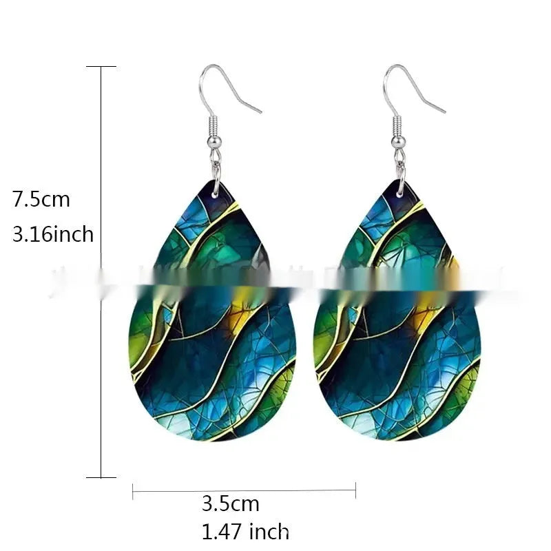Acrylic flat branch knot drop earrings with geometric design and printed patterns
