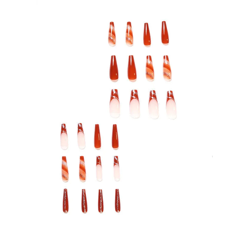 Maple leaf red press on nails 24 pieces long French tips smudge free manicure set JP1446