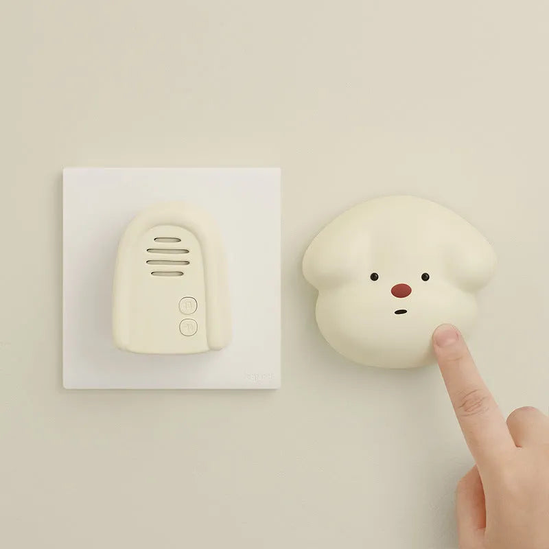 Household wireless plug-in doorbell in milky yellow and white colour options with self-generating technology