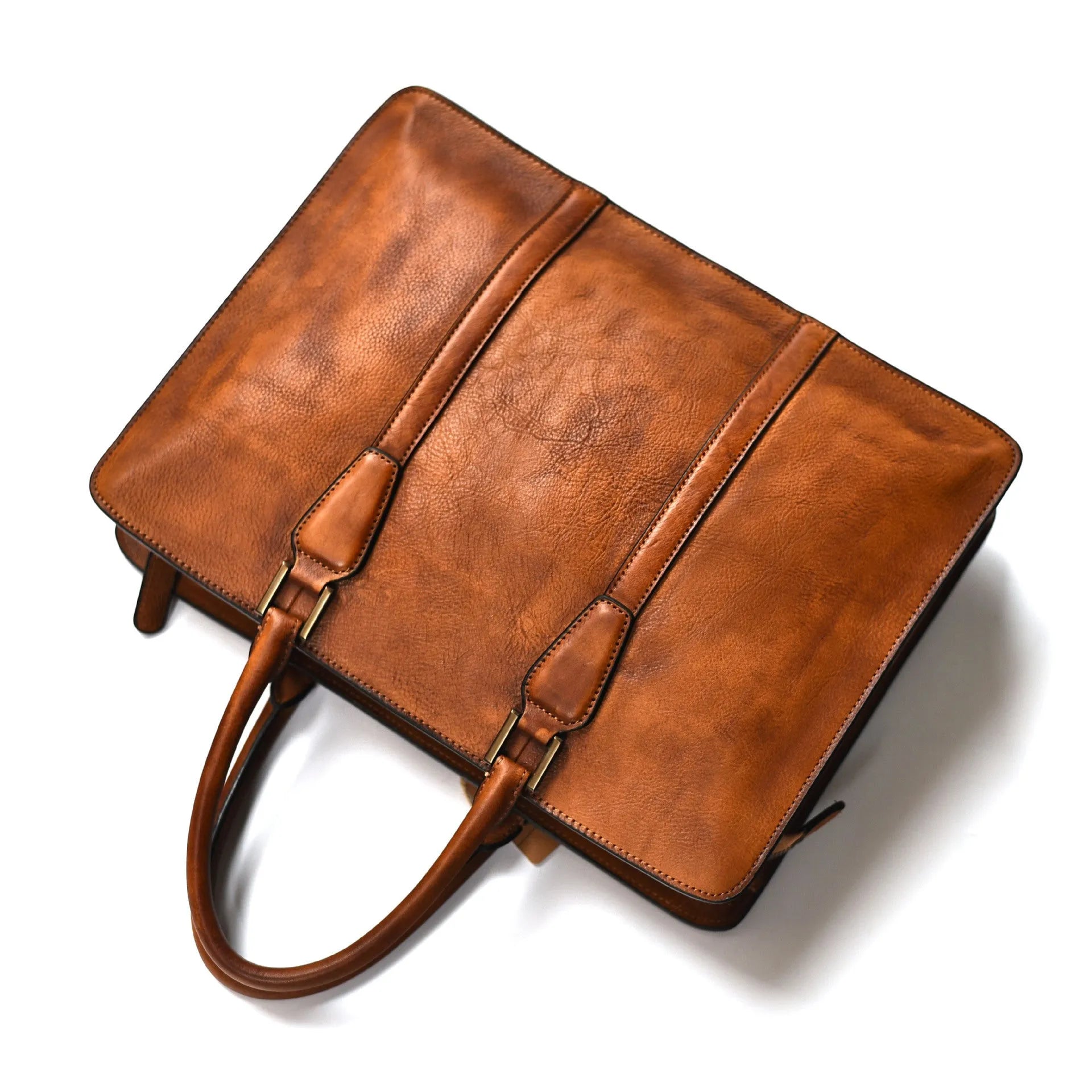 14-inch retro men's leather handbag in horizontal square shape for business use