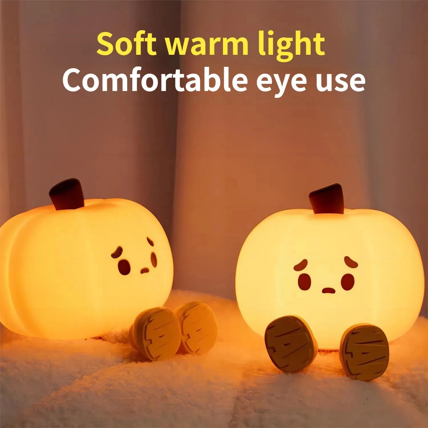 Soft silicone pumpkin-shaped night light with touch controls