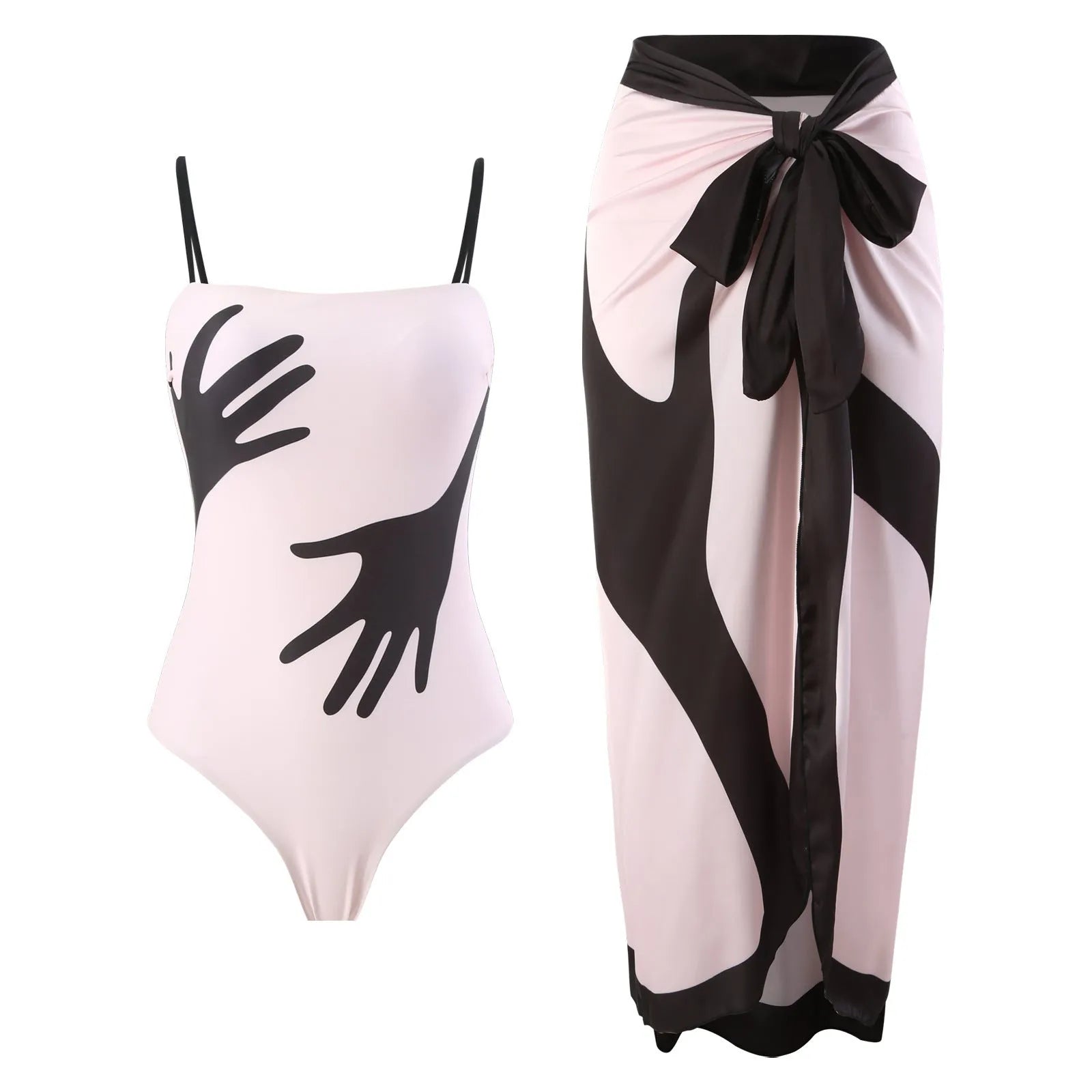 Women's patterned polyester bikini with detachable tulle skirt in one-piece design