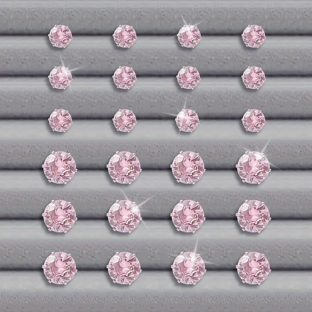 Pink round stud earrings set for women, 12 pairs of electroplated alloy geometric ear studs