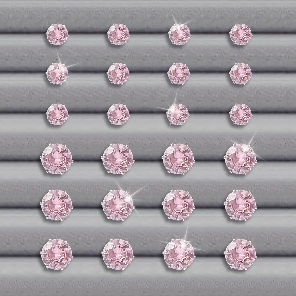 Pink round stud earrings set for women, 12 pairs of electroplated alloy geometric ear studs