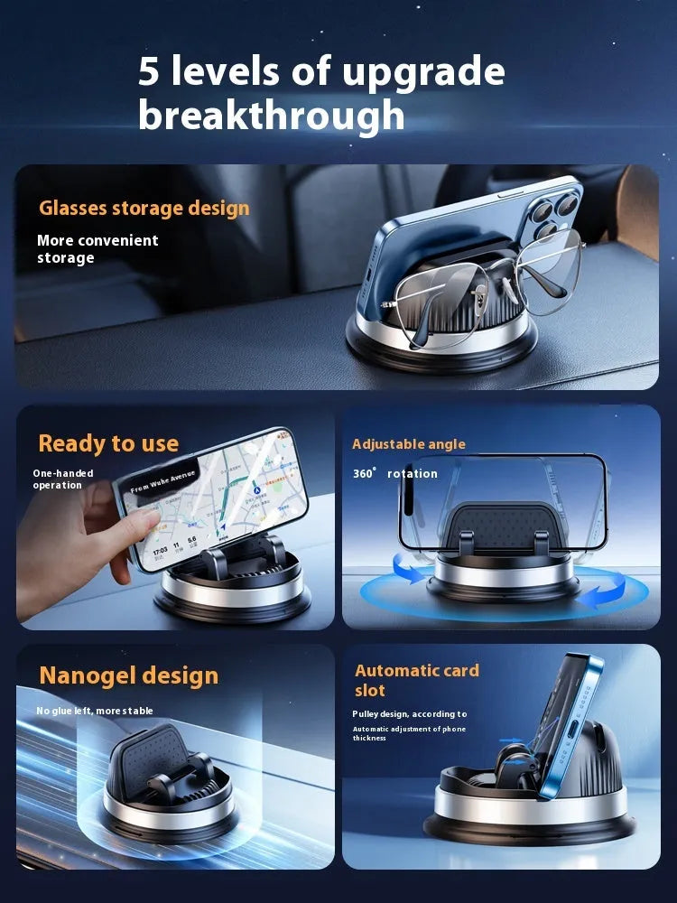 YQ09 Rotating Support gray and black dashboard phone holder with 360 degree rotation and suction cup