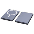 Ultra-thin magnetic power bank with alloy shell showing dark grey, silver, black and violet colour options