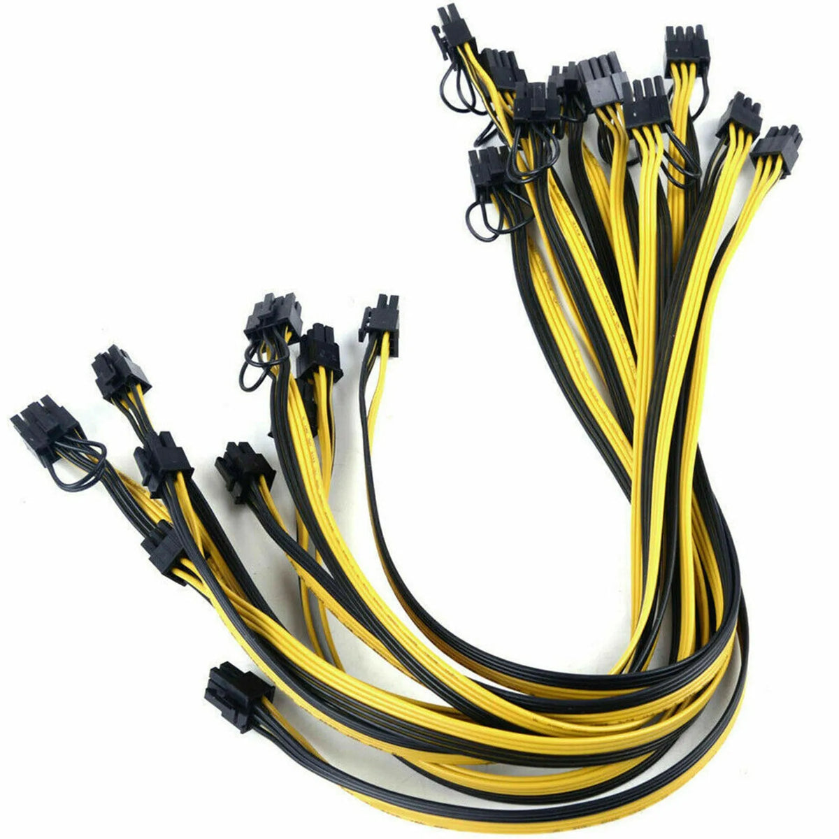 Yellow 6 pin to dual 8 pin PCIe graphics card power cable, 70cm plastic adapter lead
