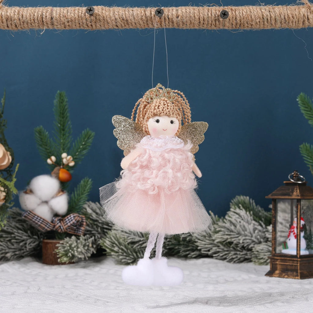 Fabric Christmas angel girl pendant hair clip for high ponytail in white, pink, and khaki colours