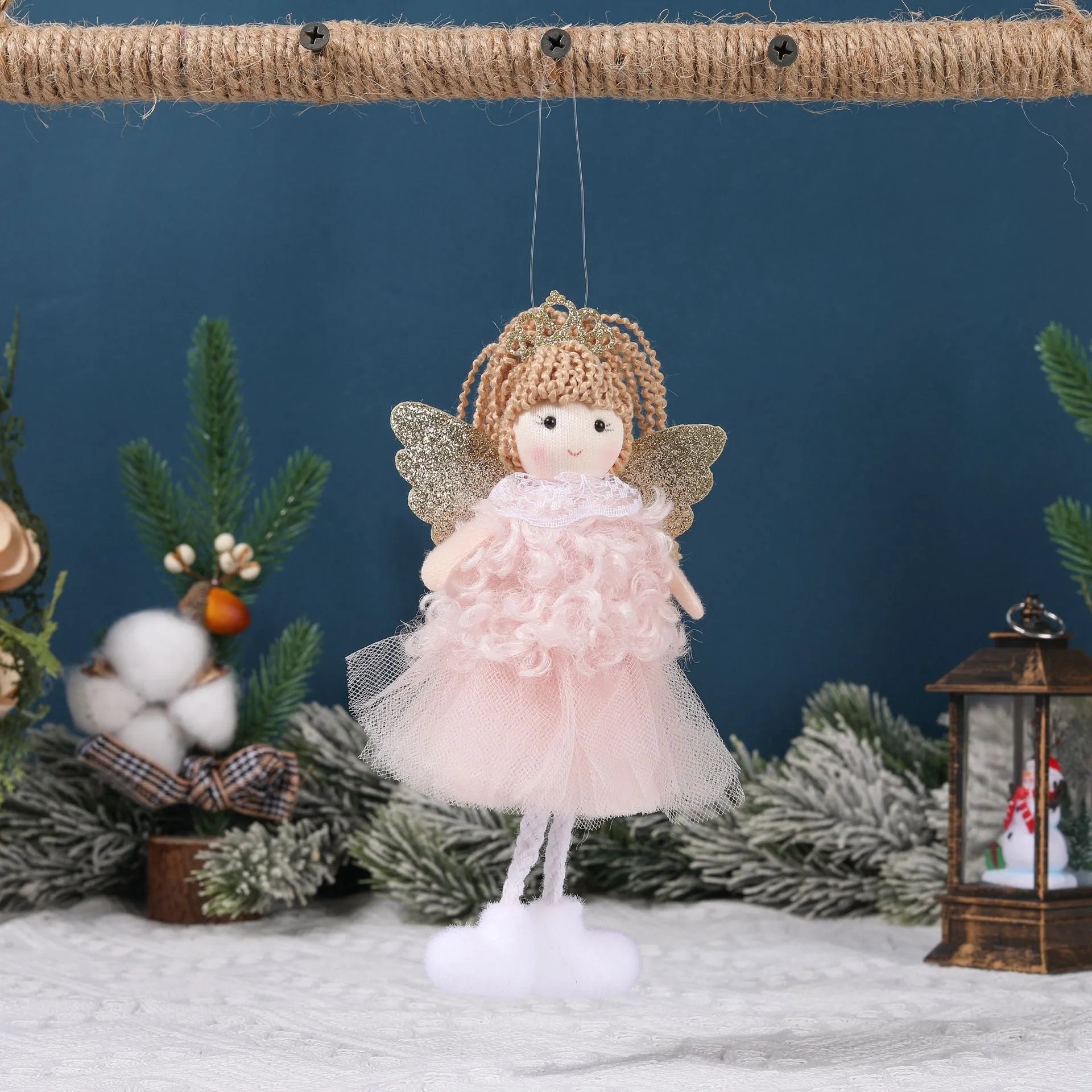 Fabric Christmas angel girl pendant hair clip for high ponytail in white, pink, and khaki colours