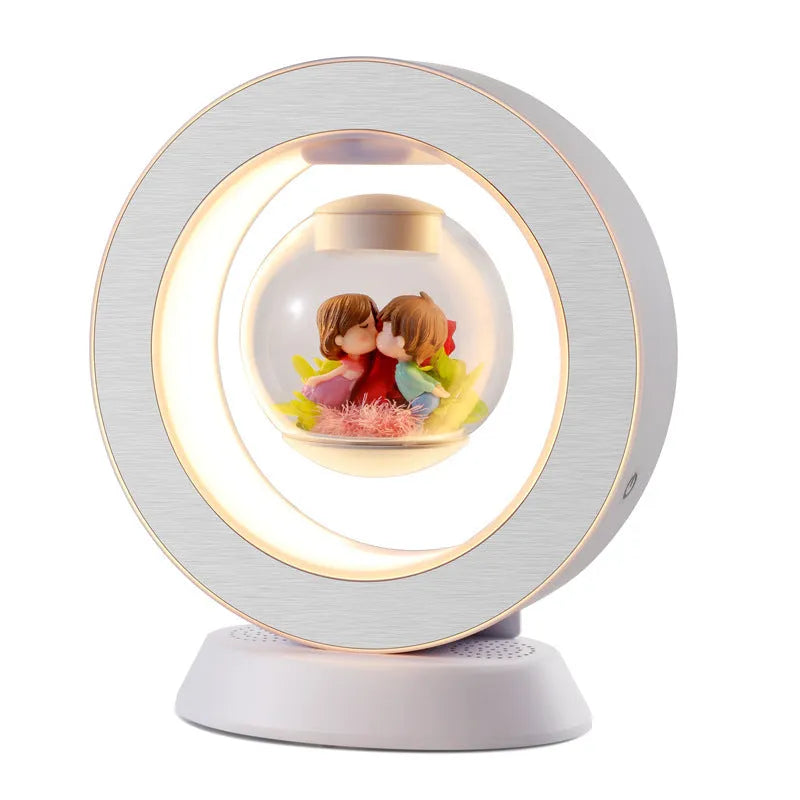 Magnetic suspension preserved fresh flower Bluetooth audio with warm light, round base, transparent PET ball, 12V 6W