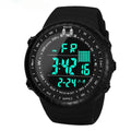 Men's black digital outdoor watch with large dial and WR50M waterproof rating
