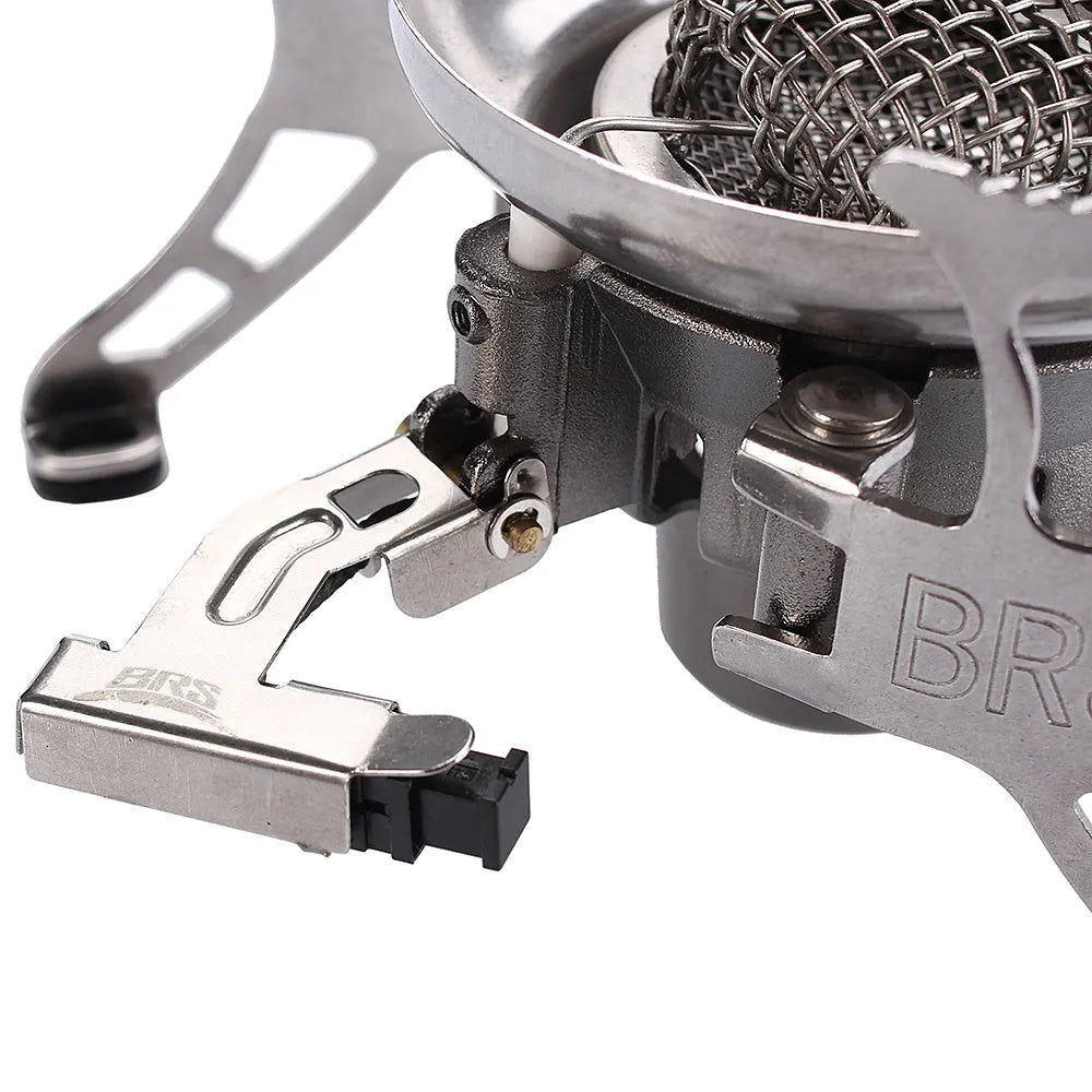 BRS-15 silver windproof camping gas stove, stainless steel and copper alloy, 186x86mm expanded, 313g