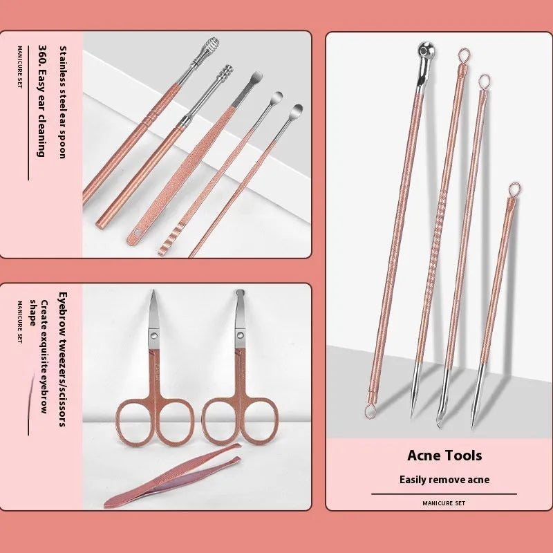 30-piece stainless steel nail beauty tool set in choice of five colours